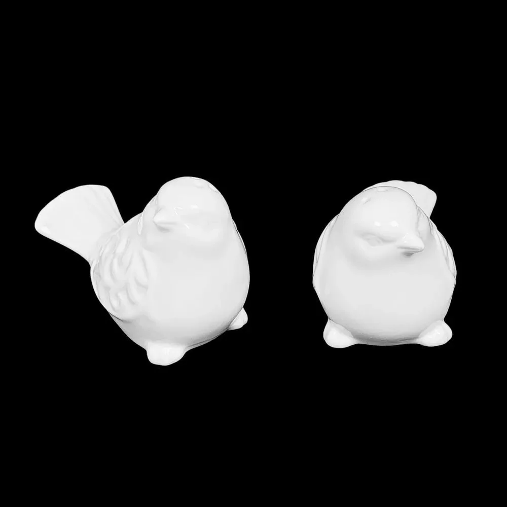 Pier 1 Imports Birds Chickadees Ceramic White‎ Glazed Salt Pepper Shakers